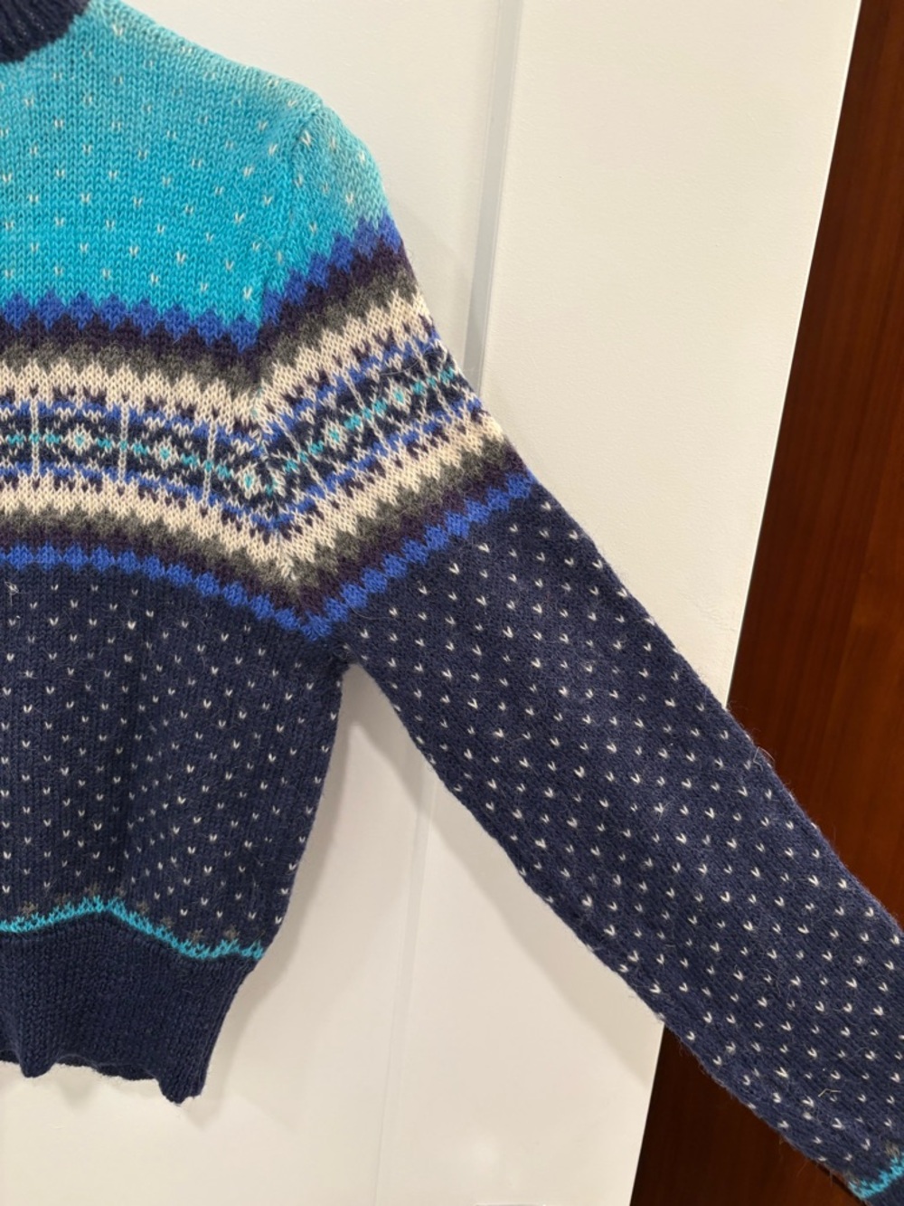 Vintage 90s Gap 100% Wool Blue Fair Isle Nordic Style Knit Cardigan Size Small - Picture 10 of 12